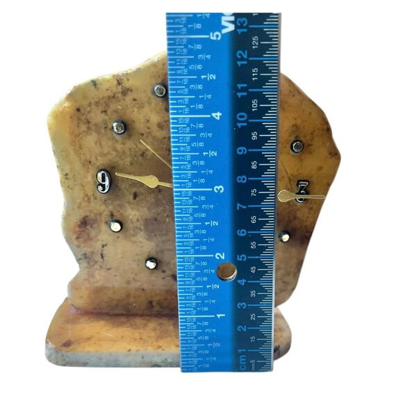 Quartz Stone Desk Clock Gold Hands & Numbers Tested Works Table Top Shelf VTG - Picture 7 of 9